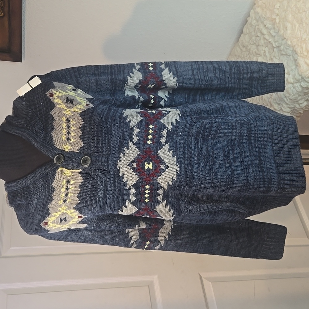 Navy Patterned Crewneck Sweater